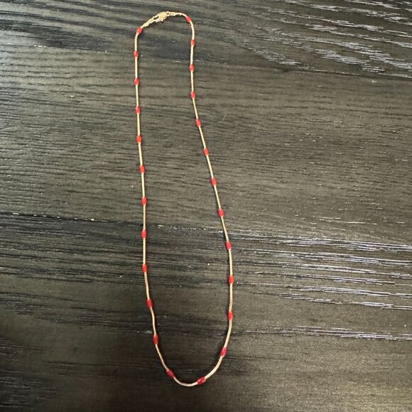 Vintage Gold-Tone Cable Chain Necklace W/ Red Beads & Lobster Clasp Closure 16" - Picture 10 of 10